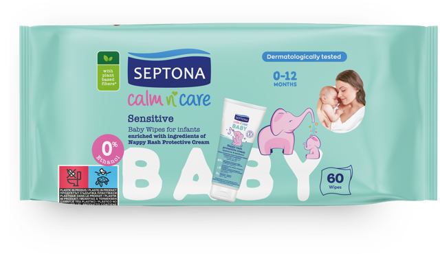Septona calm care sensitive wips 0-12MONTHS  60WIPES 