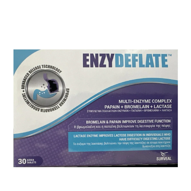 ENZYDEFLATE MULTI ENZYME COMPLEX 30TAB SURVEAL PHARMA