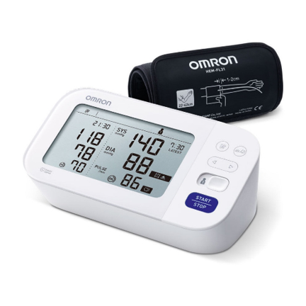 Professional-grade upper-arm BP monitor with dual-scale display.